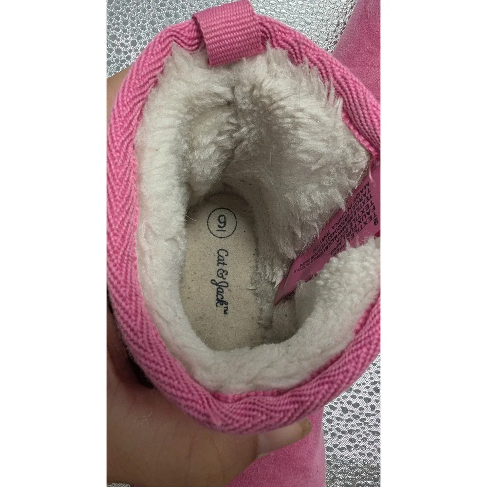 Cat & Jack Girl Pink Faux Suede Faux Fur Lined Ankle Boots Size 9 Zipper Closure